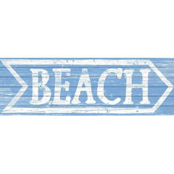 "Beach This Way" Painting Print on White Wood, 30"x10"