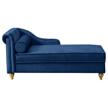 TATEUS Upholstery Chaise Lounge Chair with Storage Velvet,Navy Blue