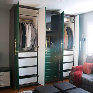 Custom Closet /Hutch (interior) with 4 drawers on each tower and polished brass