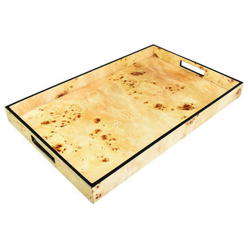 Lacquer Rectangle Tray, Mappa Burl with Black