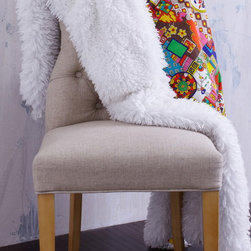 Bright Retro Print Throw with White Shag - Quilts And Quilt Sets