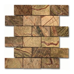 Rain Forest Green 2x4 Brick pattern stone mosaic - Tile