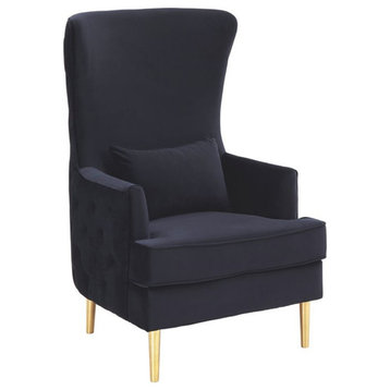 Maklaine 19.7" Tall Tufted Back Transitional Velvet Chair in Black