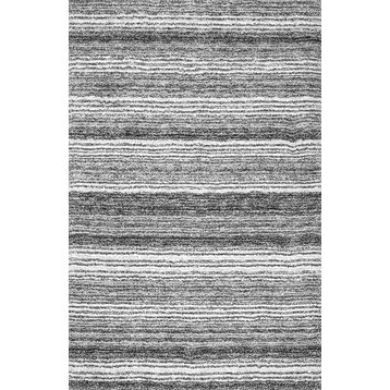 Hand-Tufted Striped Shaggy Plush Shag Rug, Gray, Multi, 6'x9'