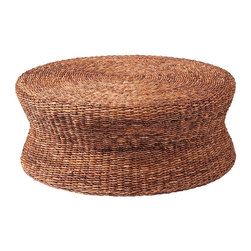 Lanai Woven Round Coffee Table Ottoman - Coffee Tables