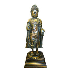 Mogul Interior - Standing Buddha Sculpture Handmade Brass Statue Religious Indan Art - Decorative Objects And Figurines