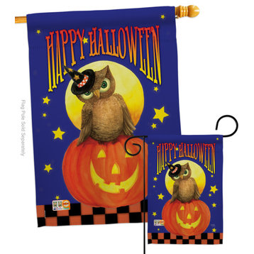 Owl Sitting on Jack-O-Lantern Fall Halloween Flags Set