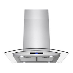 AKDY - AKDY Stainless Steel Island Mount Range Hood, Tempered Glass/Touch Panel - Range Hoods And Vents