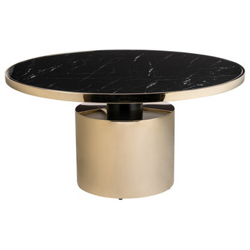 Taylor Round Pedestal Coffee Table, Black and Gold