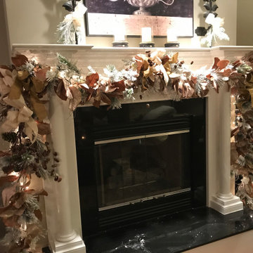 Mantle in Traditional home decked out for Christmas