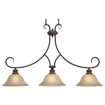 Lancaster 3-Light Linear Pendant, Rubbed Bronze With Antique Marbled Glass