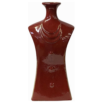 Chinese Dress Look Design Accent Flambé Red Glaze Vase Hws1324