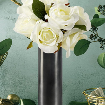 Serene Spaces Living DIY Vase Kit: Contains White Rose Bouquet & Vase