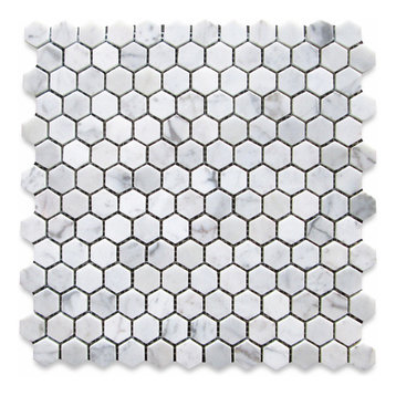 Carrera Marble 1" Hexagon Tile Bianco Carrara Venato Mosaic Polished, 1 sheet