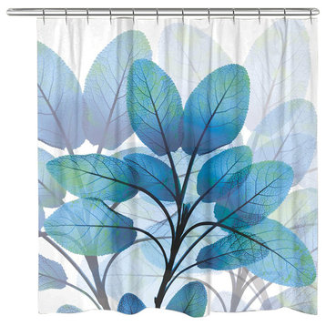 Laural Home Shades of Blue X-Ray Leaves Shower Curtain