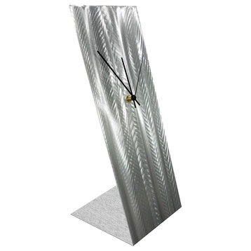 Modern Table Clock 'Silver Lines Desk Clock', Hand-Crafted Contemporary Clock