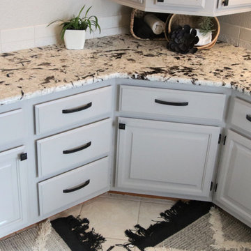 Alaska White Granite Countertops On Painted White Vanity Cabinets