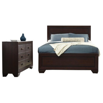 Coaster Fenbrook 2PC Set with Dresser and King Panel Bed in Dark Cocoa