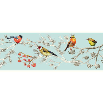 GB30011 Birds in Pines Peel and Stick Wallpaper Border 10in Height x 15ft Long