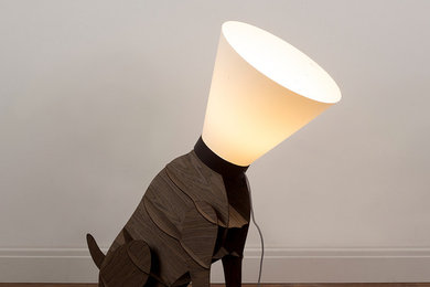 Large Modern Sitting Dog with Cone Shade Floor Lamp