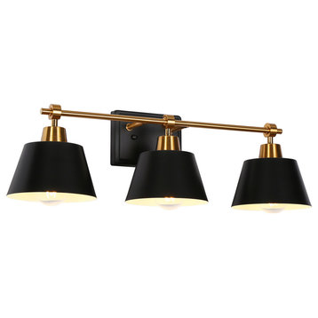 LNC Modern 3-Light Black Gold Vanity Light