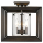 Golden Lighting - Smyth Semi-Flush, Low Profile, Gunmetal Bronze With Clear Glass - Golden Lighting's Smyth Semi-Flush (Low Profile) in Gunmetal Bronze offers a modern lantern look featuring a handsome beveled cage design