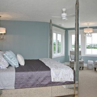 Bedroom - large traditional master carpeted bedroom idea in Grand Rapids with blue walls