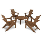 Polywood - Polywood Quattro 5-Piece Conversation Set, Teak - Simple to fold flat and travel with you by removing two pins at the front of the chair, the Quattro Folding Adirondacks pair beautifully with the POLYWOOD Modern Conversation Table for a cozy backyard, patio, or beach space. This set is constructed of durable POLYWOOD lumber available in a variety of attractive, fade-resistant colors and will never require painting, staining, or waterproofing.