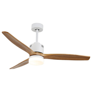 52" Reversible Wood Blades Ceiling Fan With Remote Control, 6 Speed
