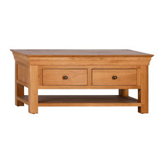 French Oak Coffee Table With Drawers and Shelf