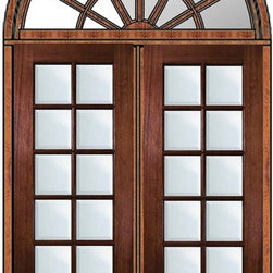 Prehung Patio Transom Double Door 96 Wood Mahogany Full Lite 12 Lite - Patio Doors