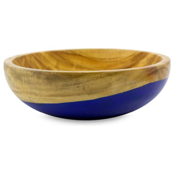 Wood Bowl, 'Spicy Blue', Medium, Guatemala
