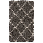 Nourison - Nourison Luxe Shag 2'2" x 3'9" Charcoal/Beige Shag Indoor Area Rug - This exceptionally plush 2-inch-deep shag rug from the Nourison Luxe Shag Collection has the look and feel of luxuriously soft sheepskin, and makes a perfect addition to any casual room setting. Luxurious texture and Moroccan lattice pattern on deep grey color for a warm, soothing accent.