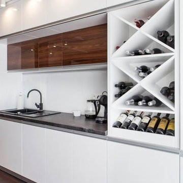 High gloss white and veneer kitchen