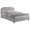 Queen All-In-One Shaped Corners Grey Upholstered Bed with Storage Footboard