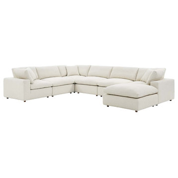 Commix Down Filled Overstuffed Boucle 7-Piece Sectional Sofa, Ivory