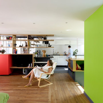 Rénovation contemporaine avec verrière coulissante