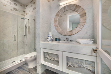 Inspiration for a coastal bathroom remodel in Chicago