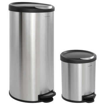 Happimess Oscar 30L and 5L Step-Open Trash Can, Stainless Steel and Black