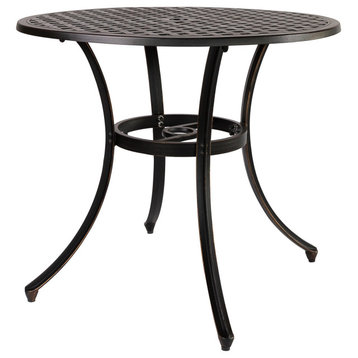 Kinger Home Outdoor Patio Dining Table Large Round Cast Aluminum Table