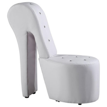 Best Master High Heel Faux Leather Crystal Studs Shoe Chair in White