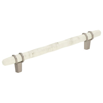 Carrione Cabinet Pull, Marble White/Satin Nickel, 6-5/16" Center-to-Center