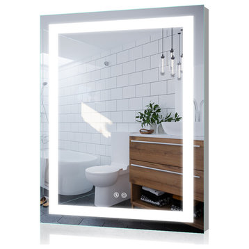 LED Backlit Mirror, Vertical/Horizontal, Wall Mount, Hardwire, 28x36", 2 Buttons