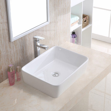 Rectangular Bathroom Over The Counter Sinks | Fine Porcelain Vessel Sinks