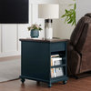 Elegant Chairside Table with Charging Station, Catalina Blue With Walnut Top