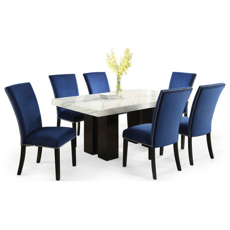 Camila Rectangle Dining Set, Blue Velvet