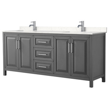 80" Double Vanity Dark Gray, Vein Carrara Cultured Marble Countertop, Sinks