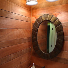 wood paneling in bathroom