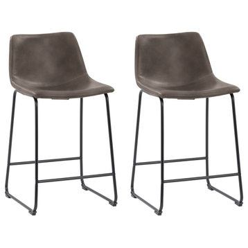 CorLiving Palmer Mid Back Counter Height Distressed Barstool, Set of 2, Grey