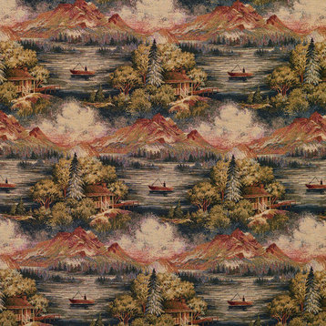 Cabin In The Wilderness Woven Novelty Upholstery Fabric By The Yard